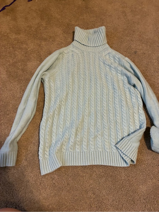croft & barrow Sweaters - croft & barrow Pale Blue Cable Turtleneck Sweater